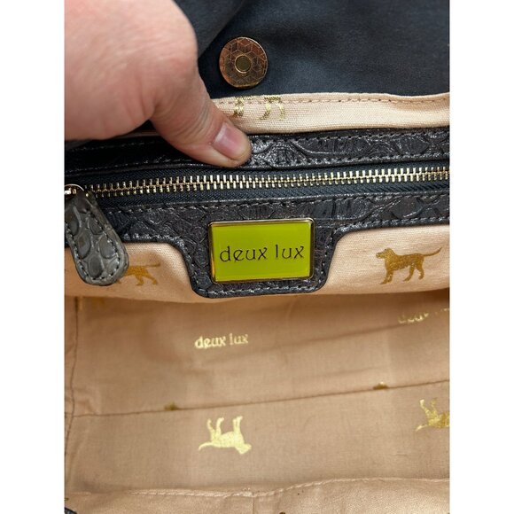 Deux Lux Satchel Tote Women Gray Faux Leather Croc Embossed Metallic Chain Strap - Picture 3 of 12